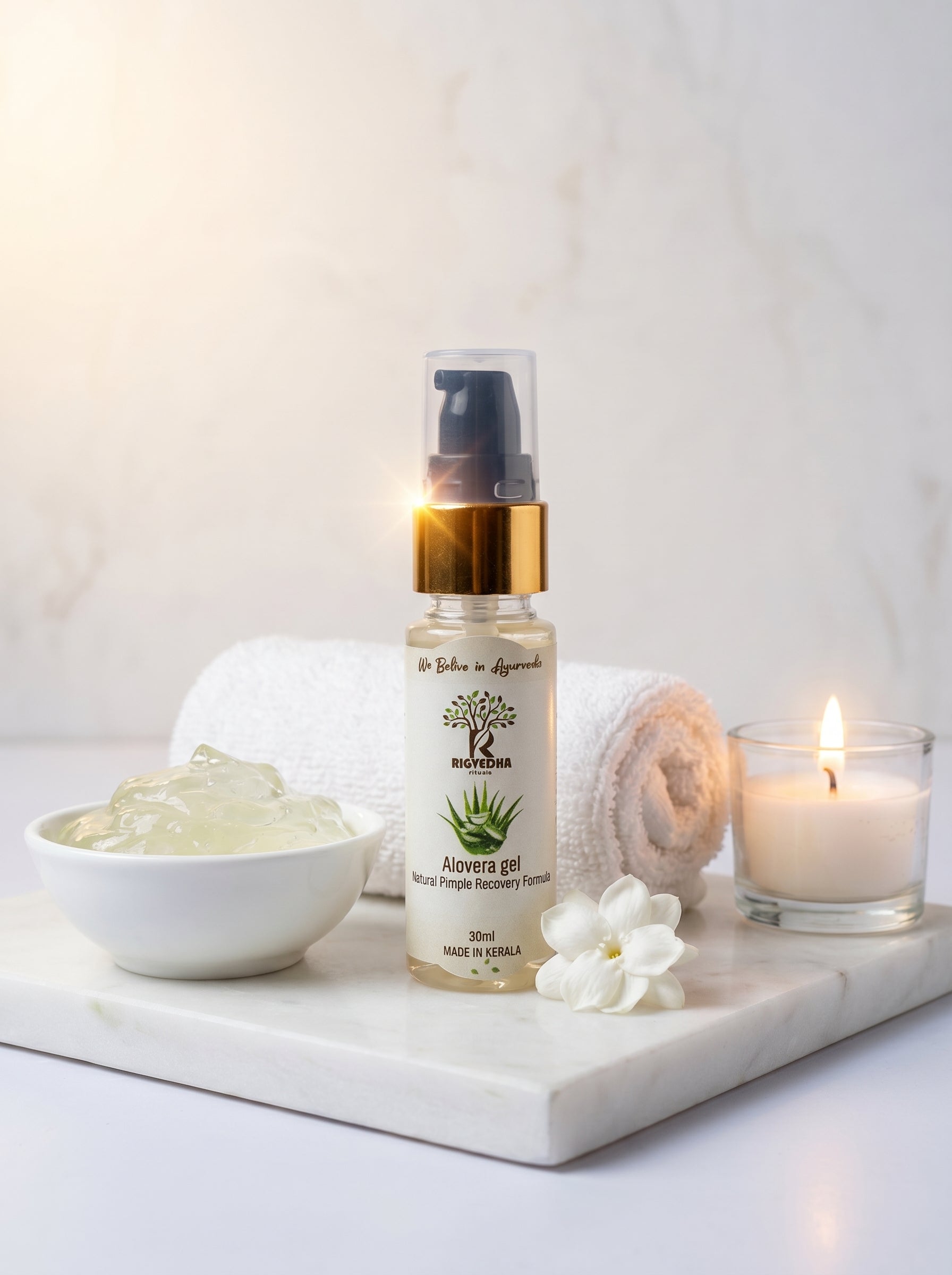 Alovera Gel for Pimples & Acne-Prone Skin | 100% Pure Real Aloe Pulp | Rigvedha Rituals Kerala