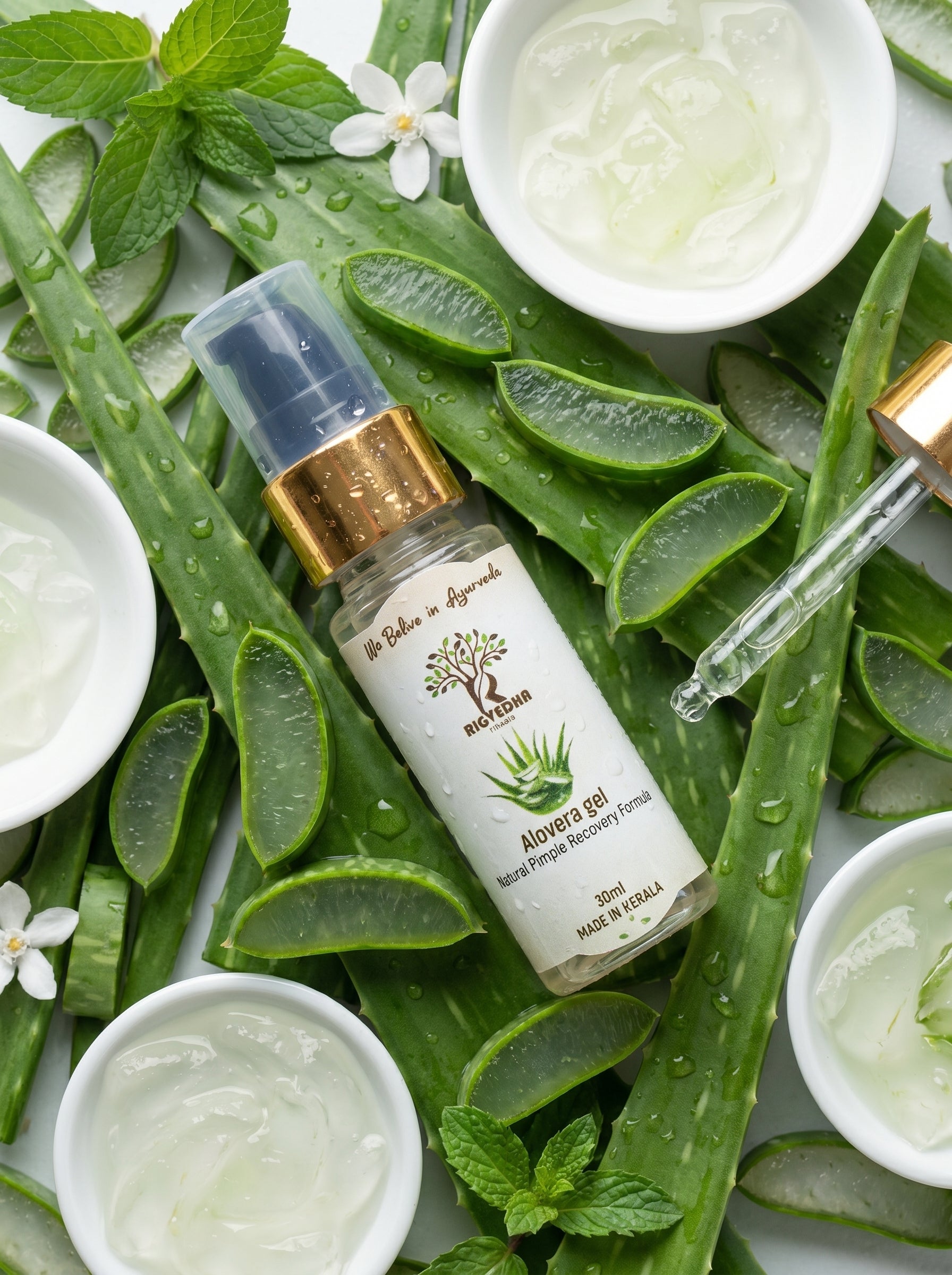 Alovera Gel for Pimples & Acne-Prone Skin | 100% Pure Real Aloe Pulp | Rigvedha Rituals Kerala